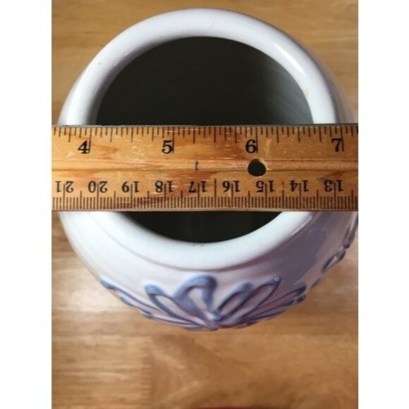 Studio Art Pottery Vase Raised Blue Flowers Cream Glaze Abstract Signed 8.75 in - Picture 15 of 16